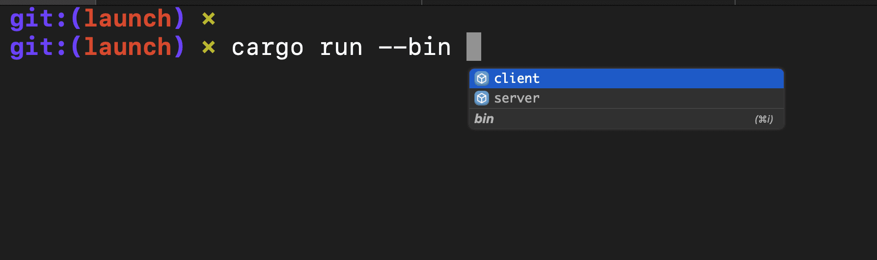 MacOS 自带的 Terminal 中的补全。没想到对 cargo 都有支持。
